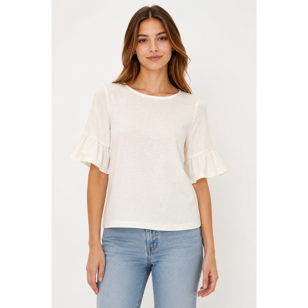 J.Crew Mercantile White T-Shirt Ruffle Short Sleeve Blouse Size S